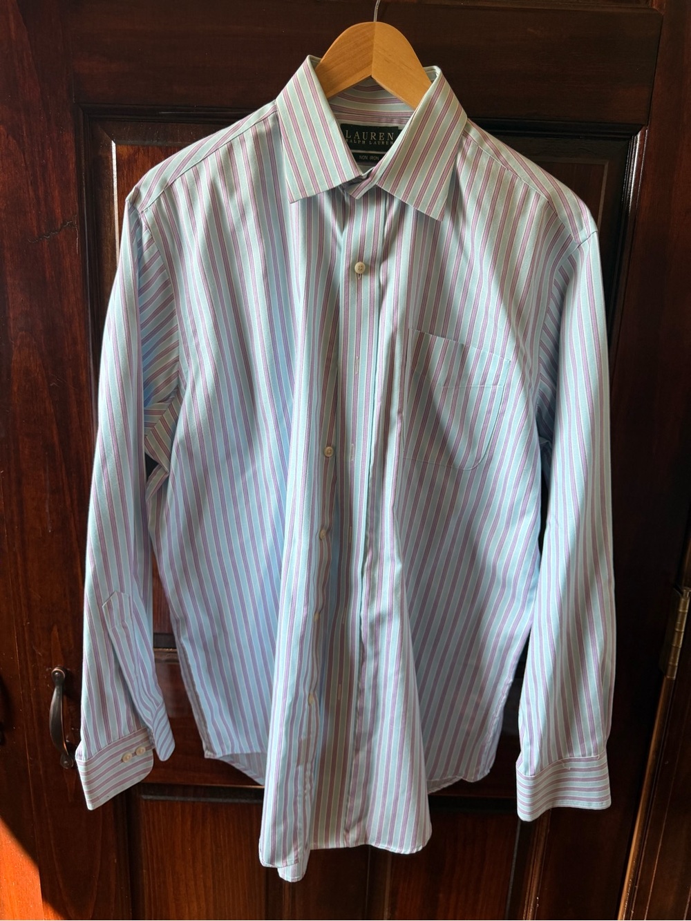 Ralph Lauren Men's Striped Dress Shirt in Light Blue and Pink